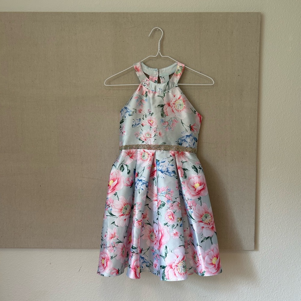 Floral Pink and White Kids Dress